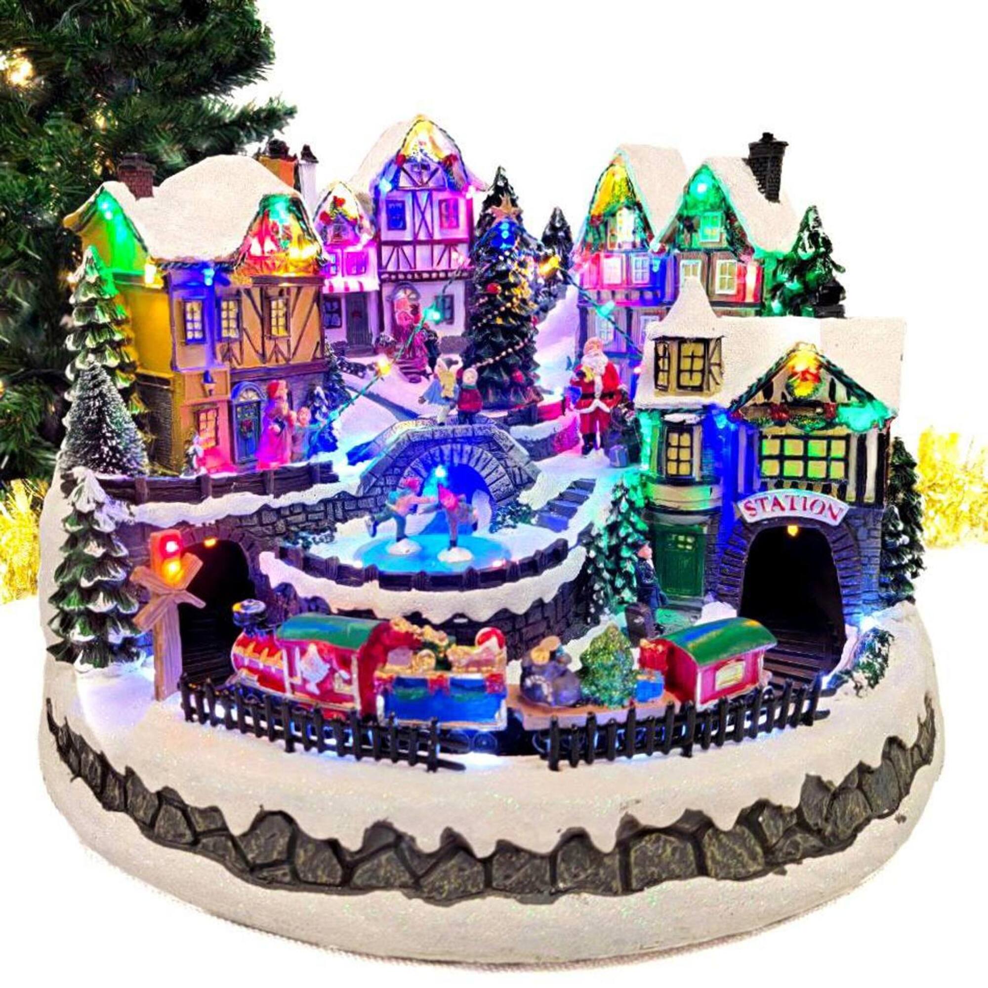 Wizardi 19.75" Christmas Village Winter Scene with Train
